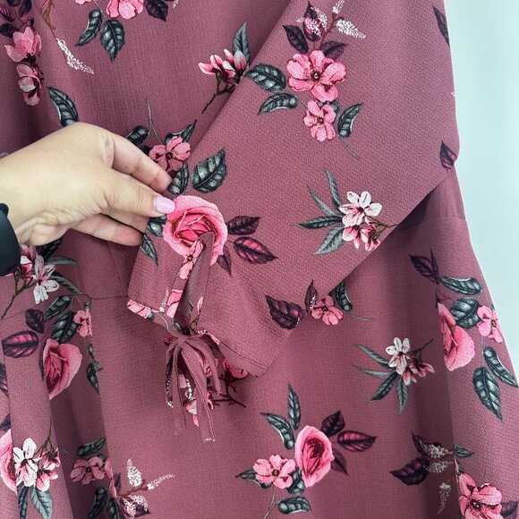 City Chic Burgundy Floral Ruffle Midi Dress - Picture 6 of 11